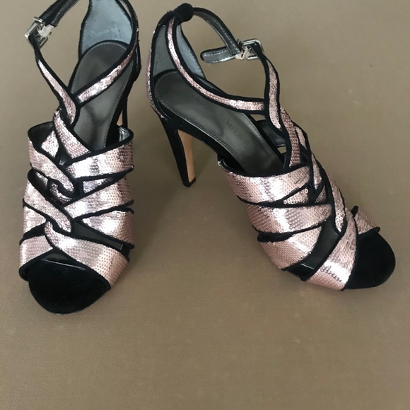 Women's Antonio Melani Pink Sequin Black Heel Sz 7 - Picture 2 of 6